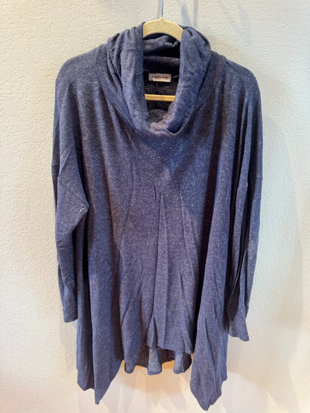 First Love by Lovelyn Cowl Neck Swing Top — Heathered Blue — Fits L/XL